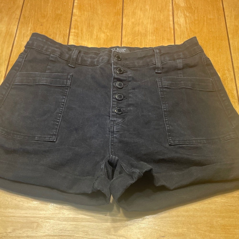 Judy Blue High Waist Button Black Denim Trouser Shorts Style JB5117BK